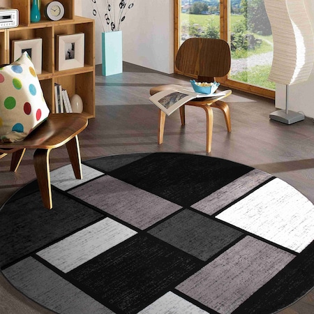 World Rug Gallery Contemporary Modern Boxes Design Soft Area Rug 8 ft Round Gray 106GRAY8RND