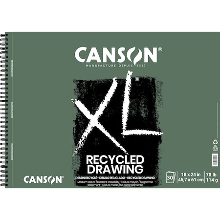 Canson XL Series Drawing Pad, Recycled, Side Wire Binding, 30 Sheet, 18x24 inch C100510918