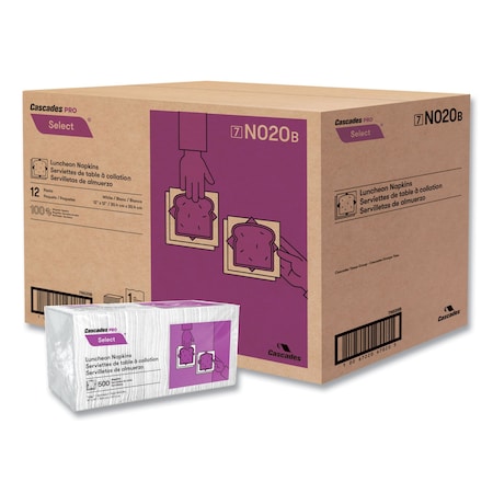 Cascades Pro Select Luncheon Napkins, 1 Ply, 12 x 12, White, PK6000 N020