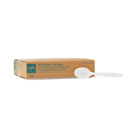 Medline Plastic Teaspoon, Polystyrene, Heavy-Weight, White, 6in, 100 Spoons/Box, 100PK NON00293Z