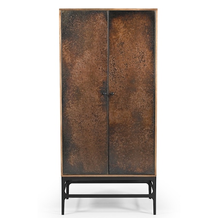 Homeroots 32in Copper and Black Distressed Solid Wood Frame Accent Cabinet With Two Doors 619967