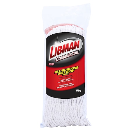 Libman Commercial Wet Mop Head, Cut-End Cotton, #16 974