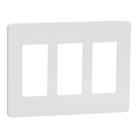 Square D Cover Frame, X Series, 3 Gangs, Screwles, Number of Gangs: 3 Plastic, Matte Finish, White SQWP141003WH