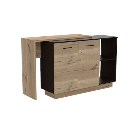 Homeroots Natural and Natural And Black 59in Kitchen Island With Storage 474090