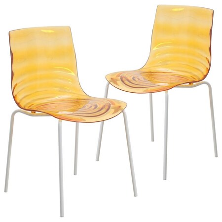 Leisuremod Astor Plastic Dining Chair with White Steel Base in Orange, 2PK ACW-20OR2