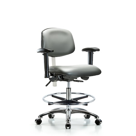 Blue Ridge Ergonomics Vinyl Clean Room Chair, Adjustable Arms BR-NCR-VMBCH-CR-T1-A1-CF-CC-8840