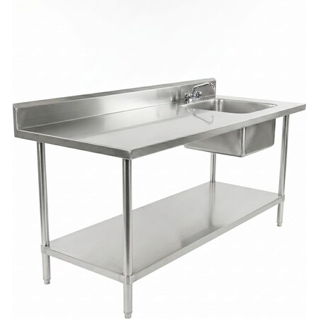 Amgood 30 in. x 72 in. Stainless Steel Work Table with Built-in Right Prep Sink and Faucet AMG WTWTPS-3072-R-F-Z