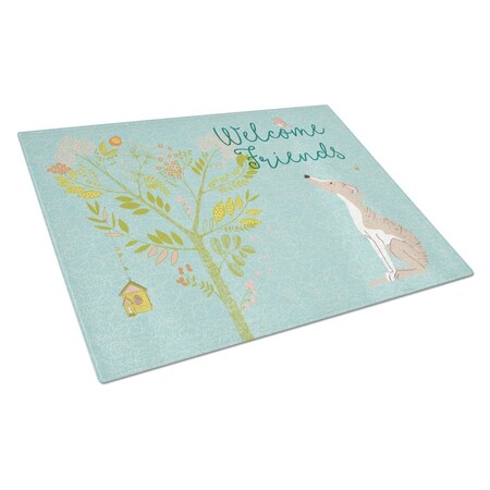Carolines Treasures Welcome Friends Whippet Glass Cutting Board, Large BB7626LCB