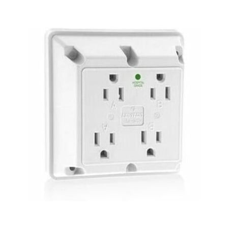 Leviton Straight Blade Receptacle, 5-15R, 15 A, 125V AC, 2 Pole, 3 Wire, Surface Mount, Grounded 1254-HW