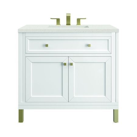 James Martin Vanities Chicago 36 in. Single Vanity, Glossy White, w/ 3 CM Lime Delight Silestone Top 503-V36-GW-3LDL
