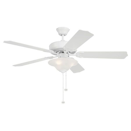 Westgate 52in 5-BLADE CEILING FAN AND SINGLE BOWL 3 LIGHT 7W PULL CHAIN WHITE MDF BLADES 3000K WFL-105-PC-5B-52-WH-WH