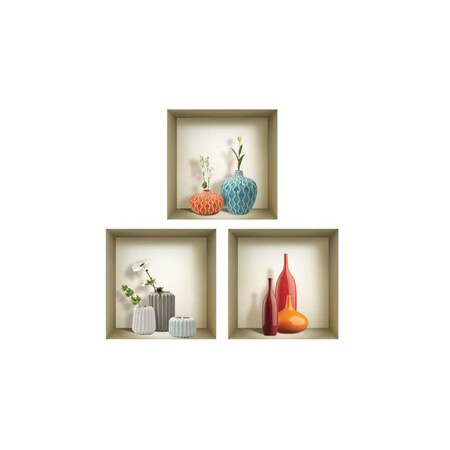 Homeroots Set of Three Lin Faux Niche 3D Peel and Stick Wall Decals, 3PK 565396
