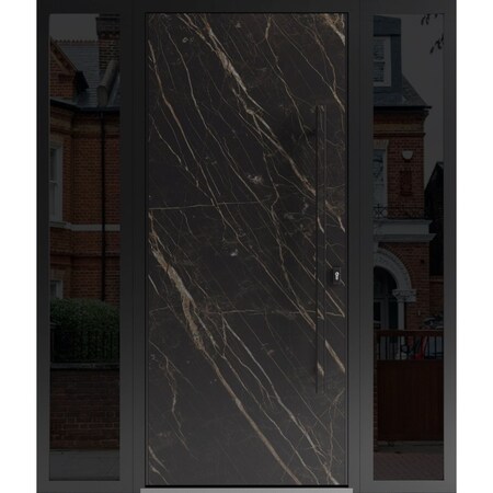 Vdomdoors Steel Door Dekton 0118 Natural Noir 2 Side Exterior Windows Sidelites/ Entry Door Painted W16+36+16 DEKTON0118EXD-NOR-W16+36+16xH80-LH-I