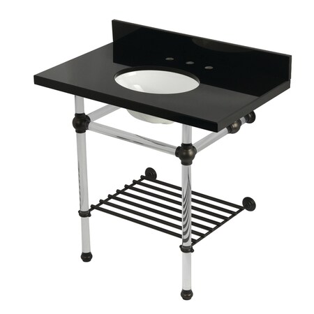 Kingston Brass 36-Inch Black Granite Console Sink with Acrylic Legs and Shelf, 8-Inch, 3-Hole KVPK36KAB5
