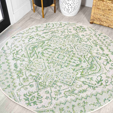 Jonathan Y Estrella Bohemian Medallion Textured Weave Green/Cream 5 ft Round Indoor/Outdoor Area Rug SMB105G-5R