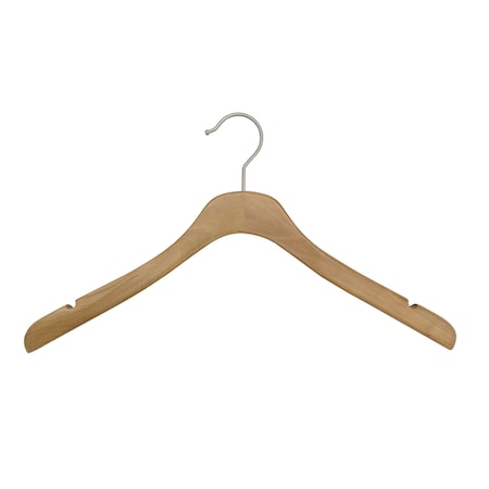 Nahanco 17in Low Gloss Natural Wooden SlimLine Jacket Hanger w/ Brushed Chrome Hook, 25PK SL23017