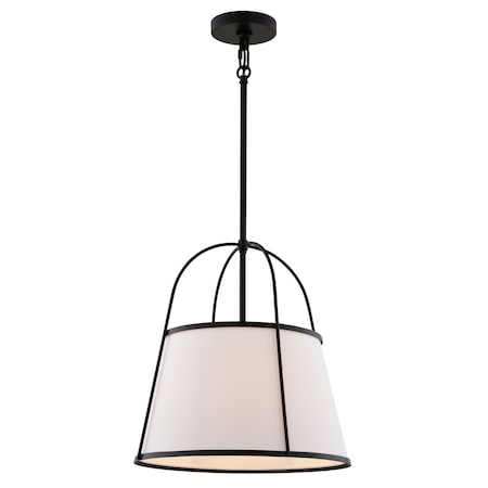 Vaxcel Marion 1-Light Matte Black Mid-Century Modern Cone Pendant, White Fabric Shade P0436