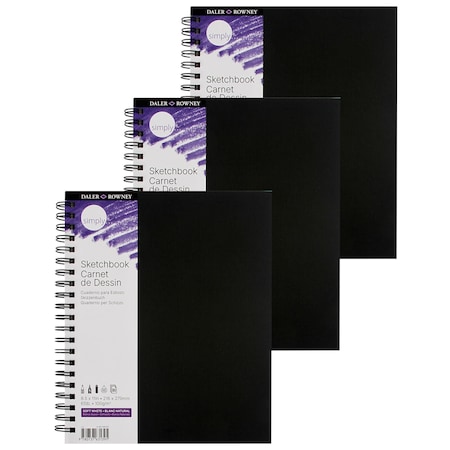 Daler-Rowney Simply Sketchbook, Soft White, Spiral Bound, 80 Sheet, 8.5x11 inch, 3PK D481500811