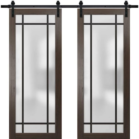 Sartodoors Sturdy Double Barn Door with Frosted Glass Planum 2112 64x80 (2* 32x80) Solid Core Modern Interior PLANUM2112DB-CA-64 x 80 (2* 32x80)