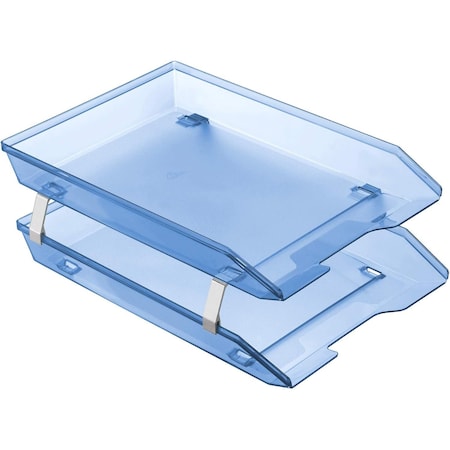 Acrimet Facility 2 Tier Letter Tray Front Load Size Desktop File Organizer Plastic Clear Blue 263.2