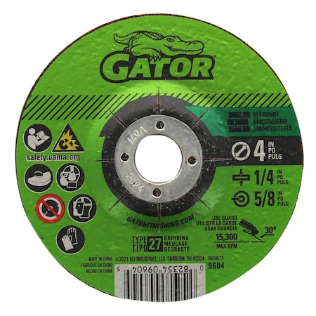Gator Finishing 4 in. X  1/4 in. X 5/8 in. Masonry Grinding Blade, Type 27 9604
