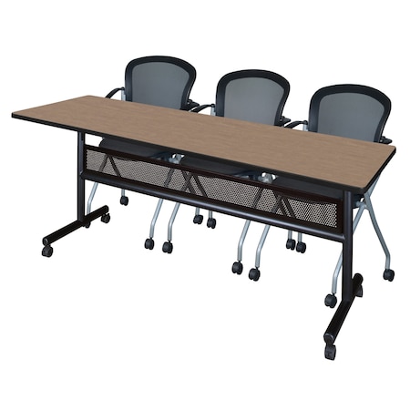 Regency Kobe Flip-Top Privacy Nesting Table W/ 2 Cadence Nest Chairs, 84 in W, 24 in L, Noble Oak MKFTM8424NO23BK