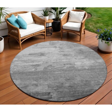 Homeroots 8' Gray And Silver Round Striped Washable Indoor Outdoor Area Rug 610891