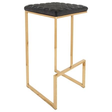 Leisuremod Quincy Quilted Stitched Leather Bar Stools with Gold Metal Frame, Charcoal Black QSG29BL
