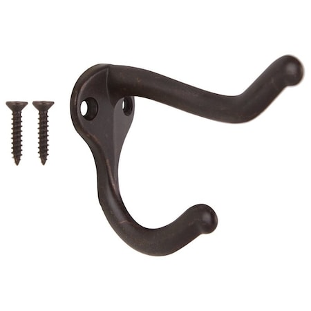 Prosource Coat and Hat Hook, 22 lb, 2-Hook, 1 in Opening, Zinc, Oil-Rubbed Bronze H62-B076