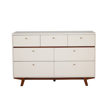 Homeroots 56" Brown and White Solid Wood Seven Drawer Double Dresser 524119