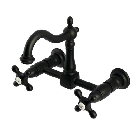 Kingston Brass Two-Handle Wall Mount Bridge Kitchen Faucet, Matte Black KS1260AX