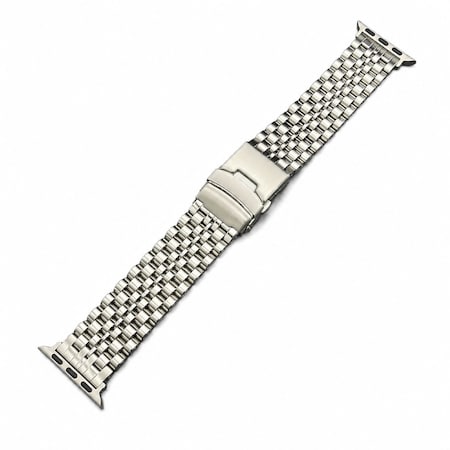 Elegani Silver Classic Multi-Link Stainless Steel Replacement Band Compatible with Apple Watch 44mm 7LDLBQ-SLV-44mm
