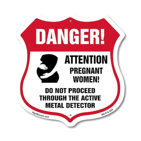 Signmission Pregnant Women Shield Sign Danger! Atten, 6 Inch X 6 Inch, Plastic Sign SHI-P-6-433