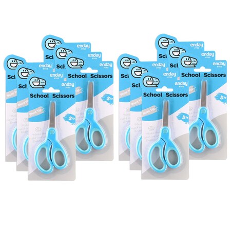 Enday Soft Grip School Scissors, 5", Round Tip, Blue, 12PK 1168-6
