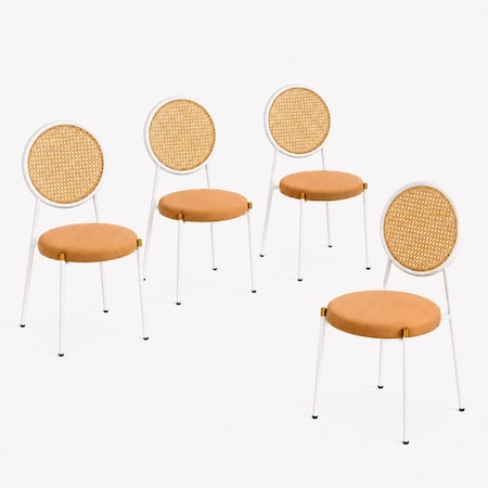 Leisuremod Euston Velvet Dining Chair with Woven Rattan Backrest & Stainless Frame, 4PK ECW17BR4