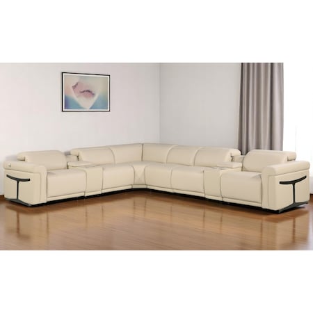 Homeroots Beige Italian Leather Modular L Shaped Eight Piece Corner Sectional With Console 534851