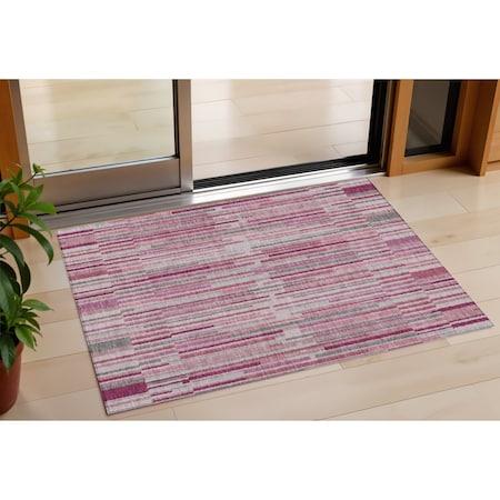 Homeroots 3' X 5' Blush And Ivory Striped Washable Indoor Outdoor Area Rug 631527