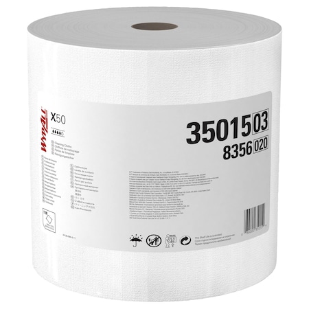 Wypall WypAll General Clean X50 Cleaning Cloths (35015), Strong For Extended Use, Jumbo Roll, White 35015