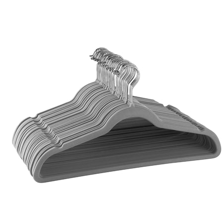 Elama Home 30 Pc Velvet Slim Profile Heavy Duty Felt Hangers with Stainless Steel Swivel Hooks Gray 30PCHANGERGRAY