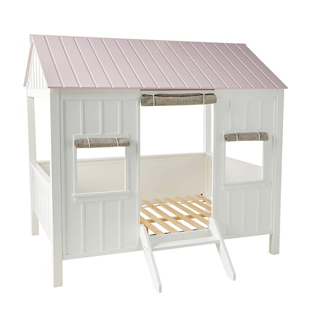 Homeroots Pink and White Wood Full Bed Frame 285632
