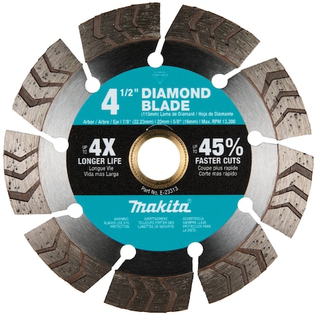 Makita Diamond Blade, Segment, 4 1/2 in E-23313