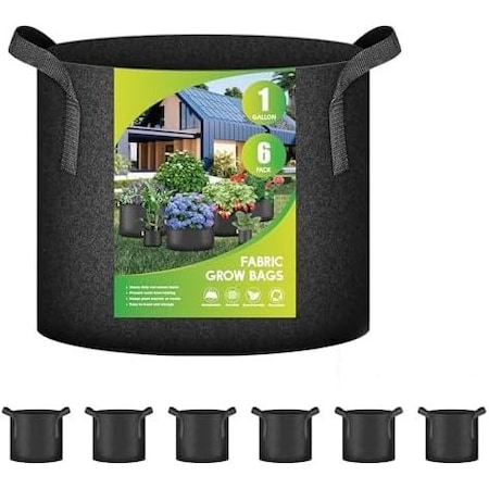 Ipower Grow Bag 1 Gallon Heavy Duty Plant Pots, 300g Thick Nonwoven, Black 2024 Version, 6PK GLGROWBAG1X6BLK