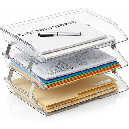 Acrimet Facility 3 Tier Letter Tray Side Load Letter Size A4 Desktop File Organizer Plastic Crystal 255.3