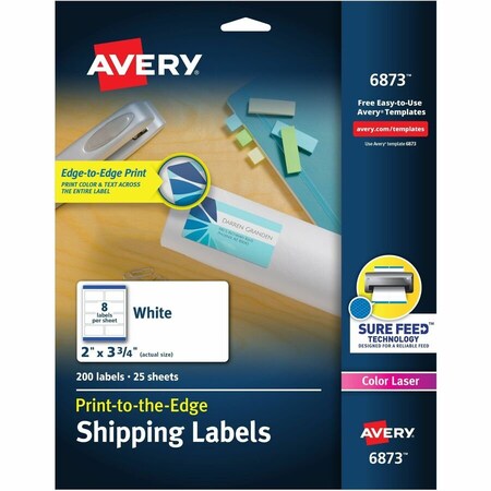 Avery Dennison Avery, VIBRANT LASER COLOR-PRINT LABELS W/ SURE FEED, 2 X 3 3/4, WHITE, 200PK 6873