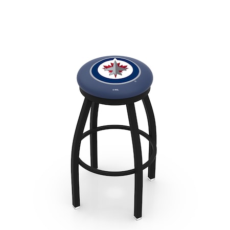 Holland Bar Stool Co 36" Blk Wrinkle Winnipeg Jets Swivel Bar Stool, Accent Ring L8B2B36WinJet
