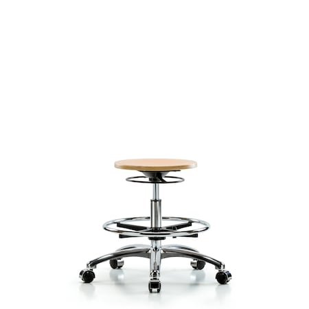 Blue Ridge Ergonomics Wood Stool Chrome - Medium Bench Height with Chrome Foot Ring & Casters WMBSO-CR-CF-CC
