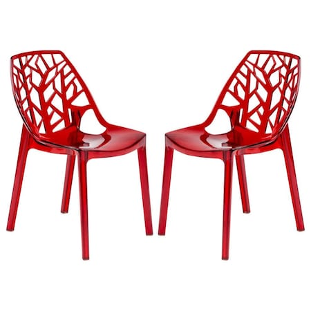 Leisuremod Cornelia Modern Stackable Dining Chair with Cut-Out Tree Design, Transparent Red, 2PK C18TR2