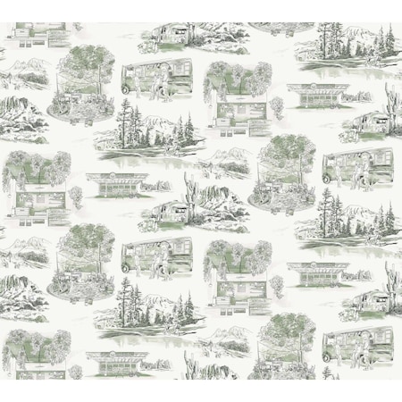 York Wallcoverings Modern Vista Toile Evergreen Wallpaper RT7863