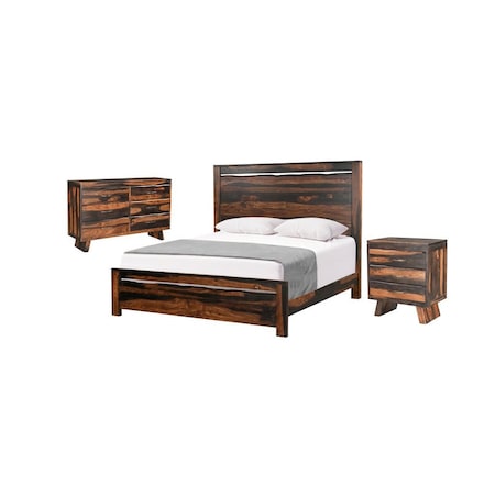 Homeroots Three Piece Dark Brown Solid Wood Bedroom Set 552147