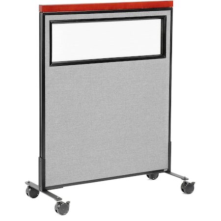 Global Industrial Interion Mobile Deluxe Office Partition Panel with Partial Window, 36-1/4"W x 46-1/2"H, Gray 694991MGY